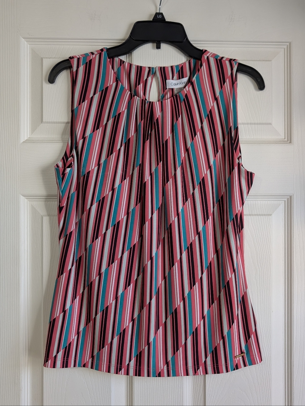 NWT Calvin Klein Pink Stripe Sleeveless Blouse Size M